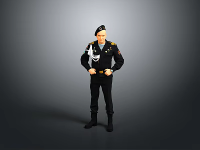 Game Movie Character In Black Military Uniform With Hat And Insignia Details 3d model