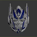 Detailed Optimus Prime Robot Head With Silver Blue Mechanical Design And Metallic Texture