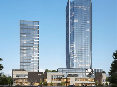 Modern High Rise Office Buildings With Glass Curtain Walls And Urban Green Areas 3d model
