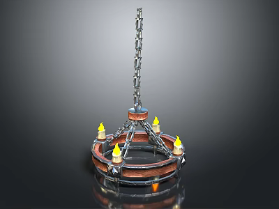 Vintage Metal Chain Chandelier With Candle Style Lights And Round Design 3d model