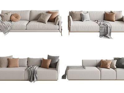 Modern Neutral Toned Sofa Set For Living Room With Decorative Cushions And Throw Blanket 3d model