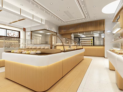Bright Modern Dessert Shop Interior With Glass Display Cases Spacious Counter And Fresh Pastries 3d model