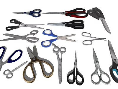 Various Multipurpose Household Scissors With Different Sizes Colors And Everyday Uses 3d model