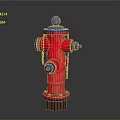 Red And Blue Fire Hydrant With Metal Chains On Gray Background