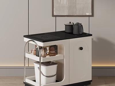 Modern Side Table With Black Top White Cabinet And Metal Storage Shelf 3d model