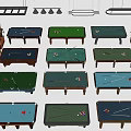 Billiard Room Interior With Various Colored Billiard Tables And Pendant Lights 3d model