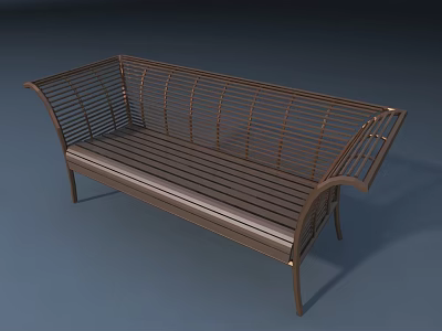 Modern Metal Outdoor Bench With Slatted Design And Sturdy Frame For Garden 3d model