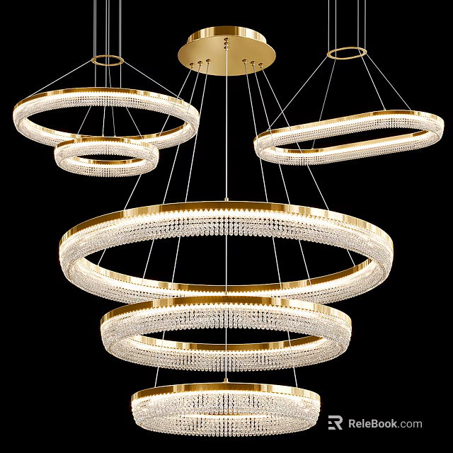 Elegant Gold Multiple Rings Chandelier With Crystal Strands For Interior Design 3d model