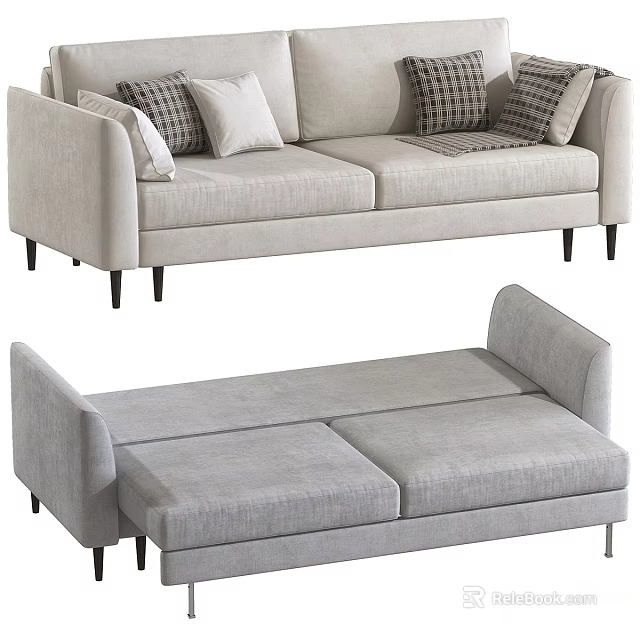 Modern Sectional Sofa For Living Room With Light Gray Upholstery And Decorative Cushions 3d model 