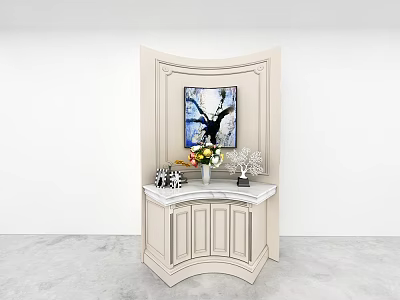 Elegant Entryway Side Cabinet With Floral Vase Decorative Painting And Ornaments 3d model