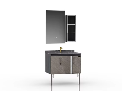 Modern Gray Bathroom Vanity Cabinet With Mirror Storage Drawers And Stainless Steel Legs 3d model