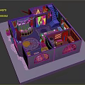 Vibrant Cartoon Room 3D Layout With Colorful Furniture Sofa Table And Stained Glass Arched Windows