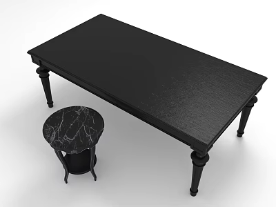 Black Long Table And Small Round Stool With Marble Top Indoor Furniture Design 3d model