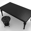 Black Long Table And Small Round Stool With Marble Top Indoor Furniture Design