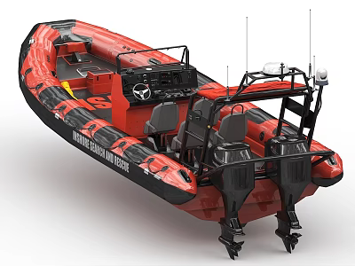 Maritime Police Inflatable Boat Red And Black With Twin Engines Antenna And Control Panel 3d model