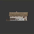 Scenic Rural Landscape with Traditional Thatched House Chimney White Walls Wooden Frame and Fenced Yard