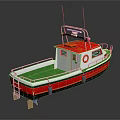 Colorful Small Fishing Boat With Ladder Lifebuoy And Antennas