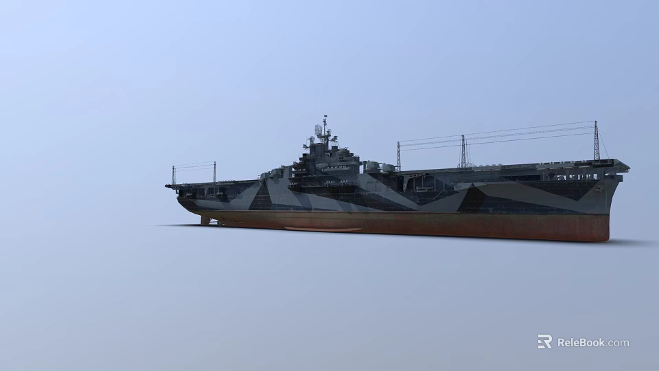 Military Naval Ship With Grey Brown Hull And Island Superstructure On Deck 3d model 