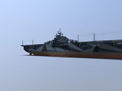 Military Naval Ship With Grey Brown Hull And Island Superstructure On Deck 3d model