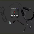 Professional Headphones Audio System with Control Device Cables and Accessories 3d model