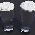Two Clear Glasses Filled With Foamy Liquid On Dark Background With Shadows