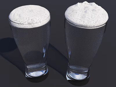 Two Clear Glasses Filled With Foamy Liquid On Dark Background With Shadows 3d model