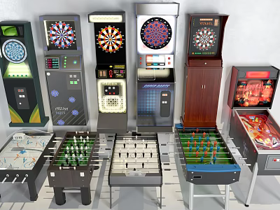 Diverse Entertainment Appliances With Dart Machines Foosball Tables Air Hockey Tables And Pinball Machines 3d model