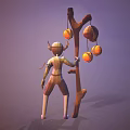 Horned Cloaked Character Holding Tree Branch With Hanging Creature Eggs
