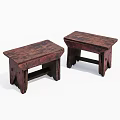 Two Vintage Wooden Stools With Rustic Design And Wood Grain Surface 3d model