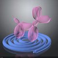 Pink Balloon Dog Standing On Blue Spiral Object With Black Background