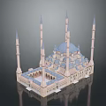 Traditional Islamic Mosque Architecture With Blue Dome And Multiple Minarets