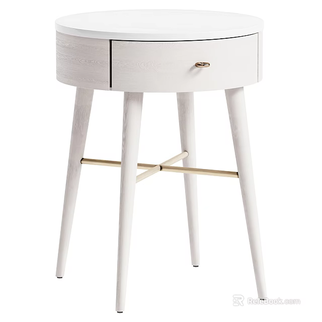 Modern White Wooden Dressing Table With Single Drawer And Gold Metal Accents 3d model 