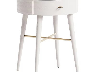 Modern White Wooden Dressing Table With Single Drawer And Gold Metal Accents 3d model