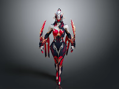 Mythical Character With Creature Inspired Armor Elaborate Headpiece And Biomechanical Wings 3d model