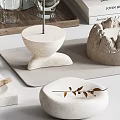Minimalist Ceramic Decorative Ornament Set With Vase Bowl Candle And Sculpture On Stacked Books