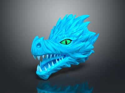 Game Film Character Blue Dragon Head With Green Eyes Sharp Fangs And Icy Texture 3d model