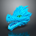 Game Film Character Blue Dragon Head With Green Eyes Sharp Fangs And Icy Texture