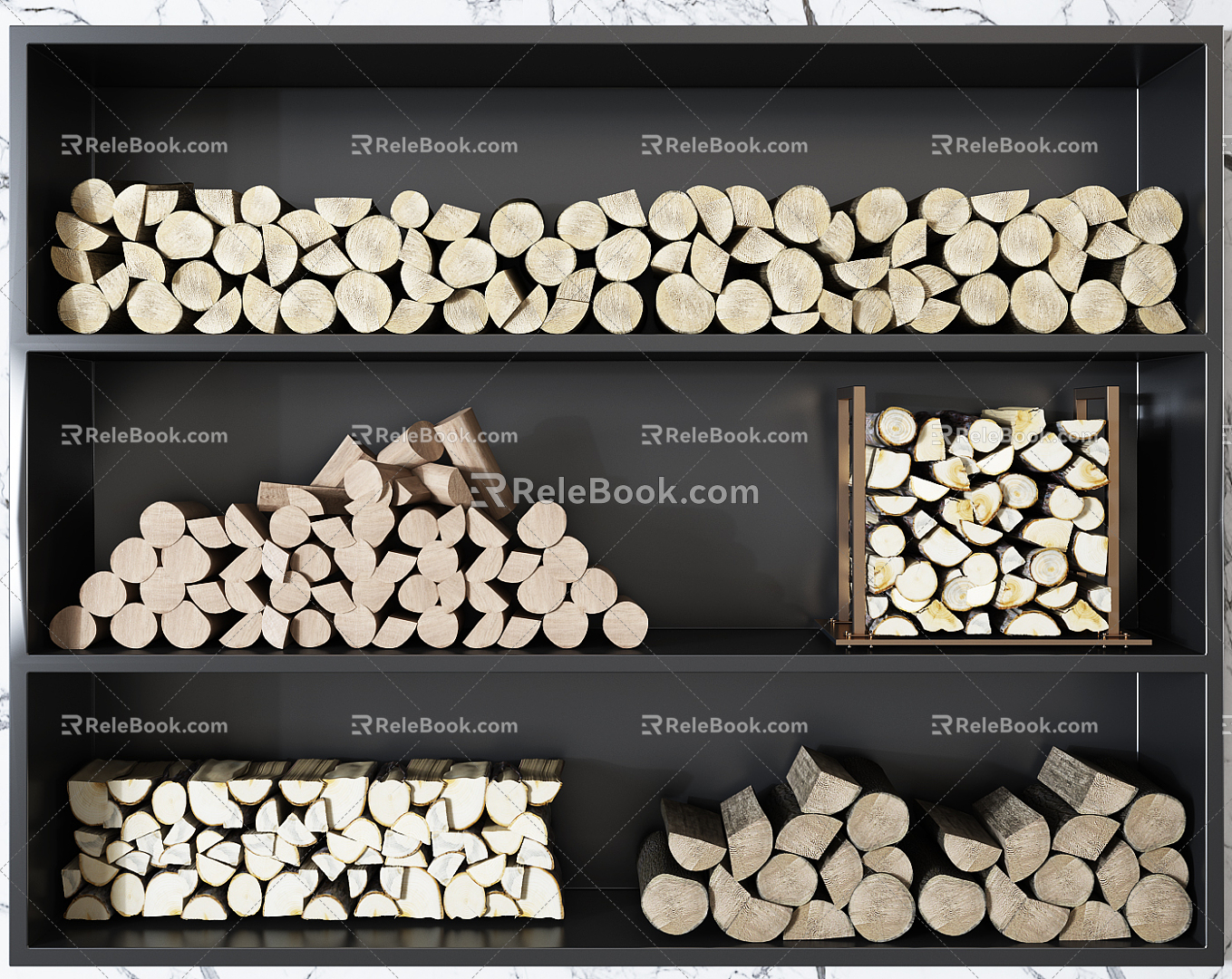 Modern Wood Fireplace Wood Pile Wood Pile Combination 3d model