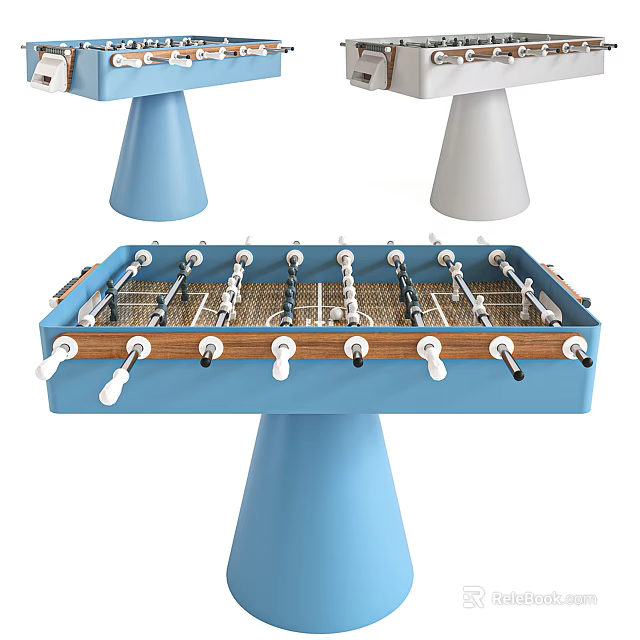 Table Football Play Equipment with Blue Base Wooden White Handles for Indoor Children Game Room 3d model 