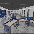 Modern Control Room Interior With Multiple Monitoring Screens Control Consoles And Office Chairs