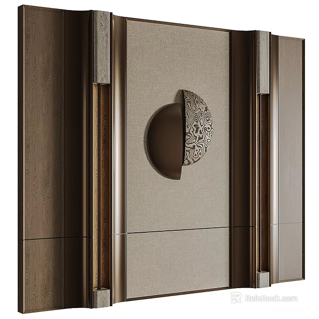 Elegant Textured Background Wall With Wooden Frame And Circular Ornamental Design 3d model 
