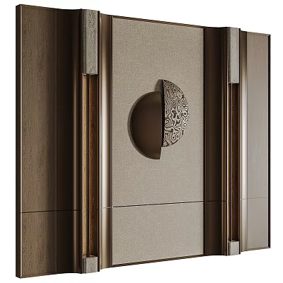 Elegant Textured Background Wall With Wooden Frame And Circular Ornamental Design 3d model