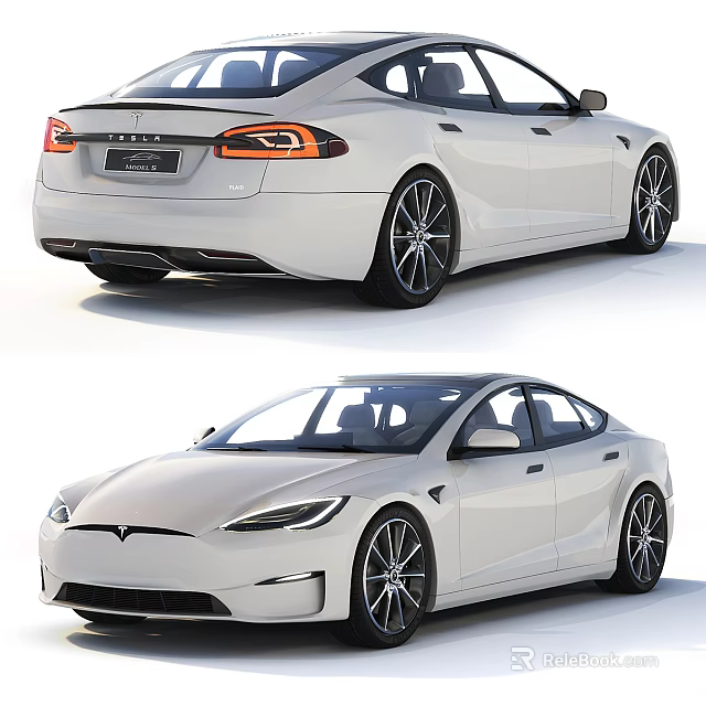White Tesla Sedan Front And Rear Views With Alloy Wheels Design 3d model 