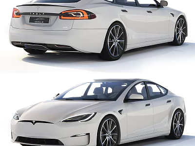 White Tesla Sedan Front And Rear Views With Alloy Wheels Design 3d model