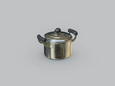 Stainless Steel Cooking Pot With Lid And Two Black Handles For Home Use 3d model