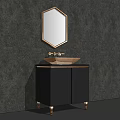 Different Design Bathroom Vanities With Hexagonal Round Oval Mirrors And Colored Cabinets 3d model