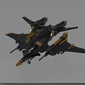 Detailed Sci Fi Fighter Jet Model With Blue Orange Accents And LED Lights