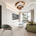 Modern Living and Dining Room Interior With Green Velvet Sofa Metal Chair And Herringbone Floor
