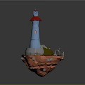 Low Poly Style Lighthouse With Blue Tower Red Roof And Rock Platform 3d model