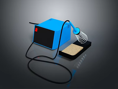Blue Electric Device With Black Cable Coiled Spring Part And Black Base Mat 3d model